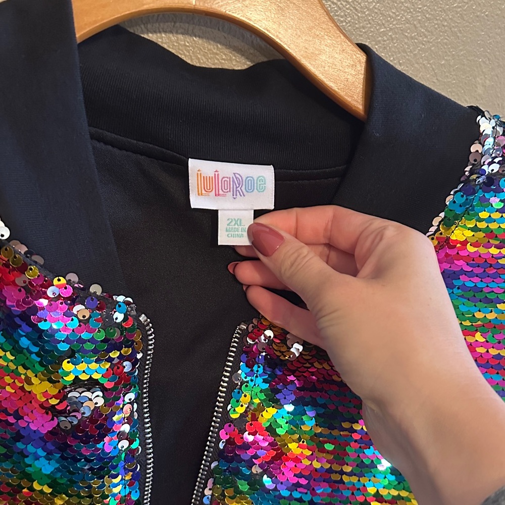 LuLaRoe NWT rainbow Sequin bomber Jacket - Picture 2 of 9